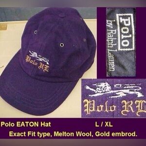 Polo Ralph Lauren Eaton Crest Dark Purple Wool Hat with Gold Embroidery